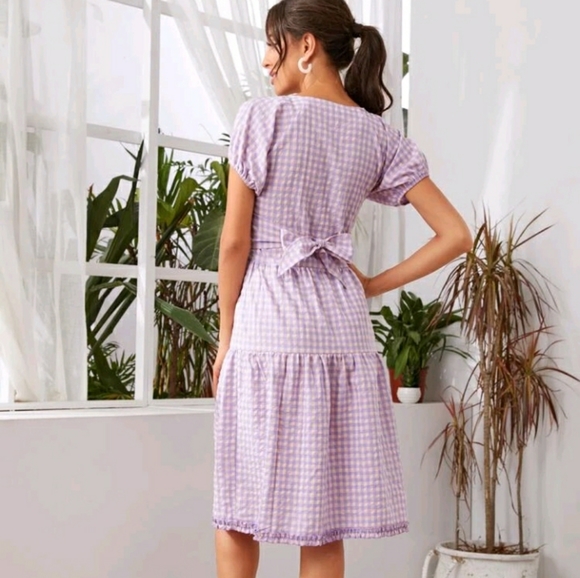 NEW Wrap Tie Back Plaid Dress - Picture 2 of 8